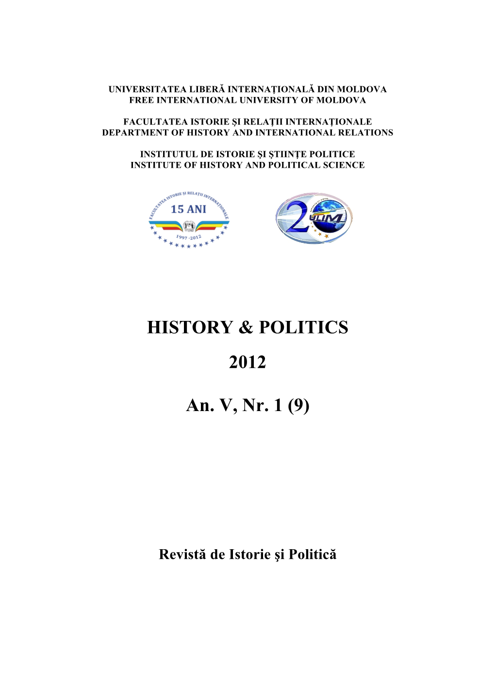 HISTORY & POLITICS 2012 An. V, Nr. 1