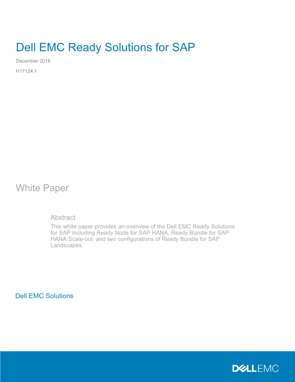 Dell EMC Ready Solutions for SAP December 2018