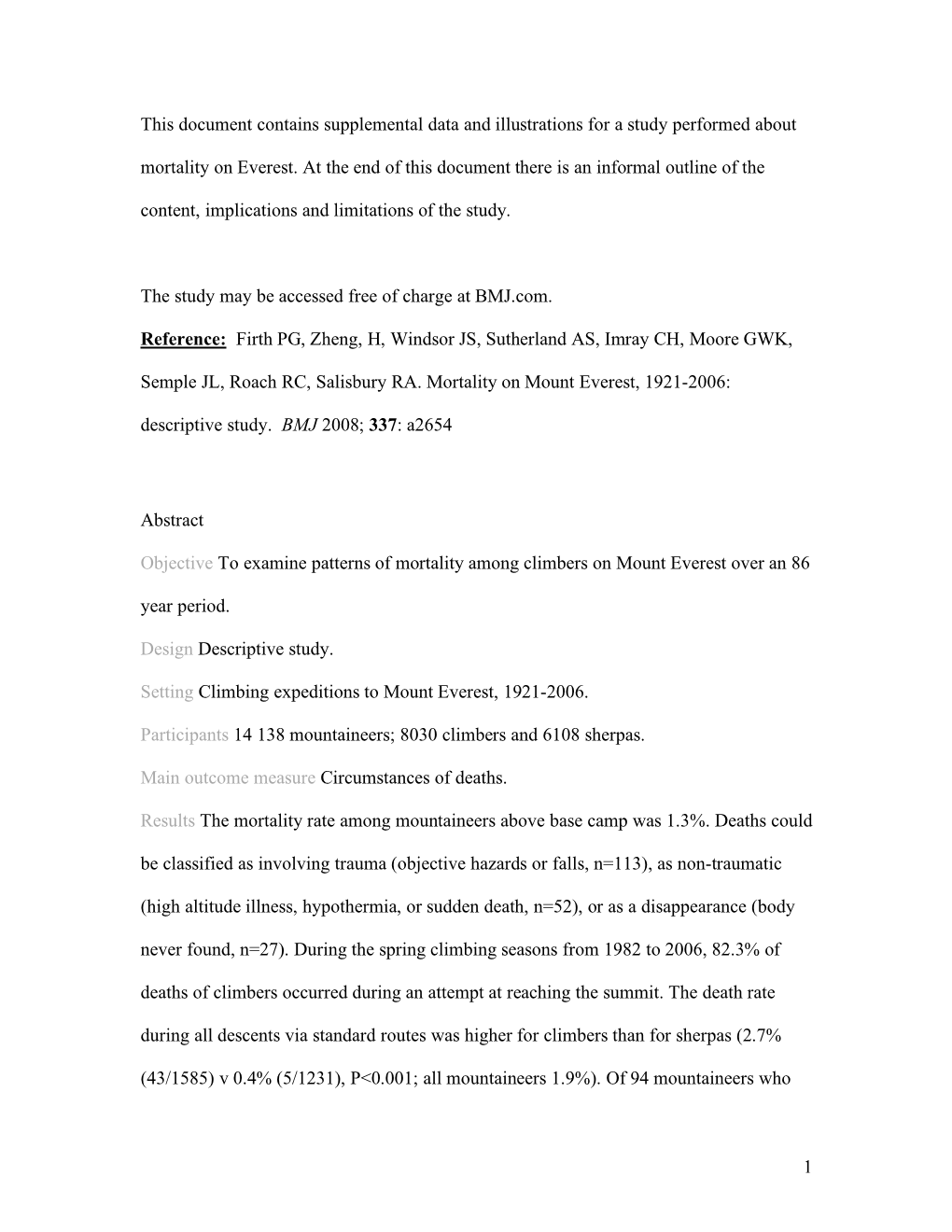 Mortality on Mount Everest Supplemental Data