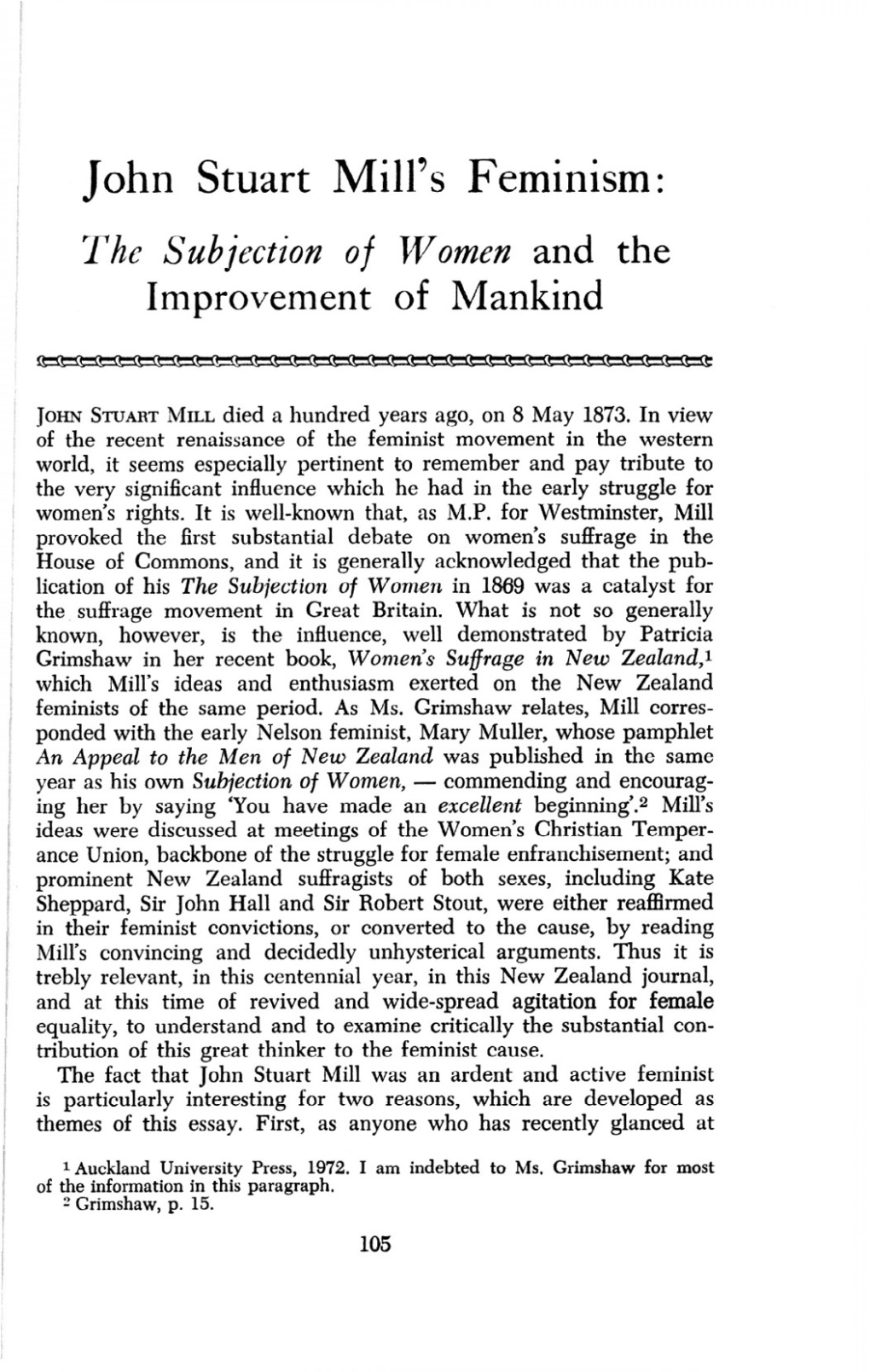 John Stuart Mill's Feminism: the Subjection of Women and the Improvement of Mankind, by Susan Moller