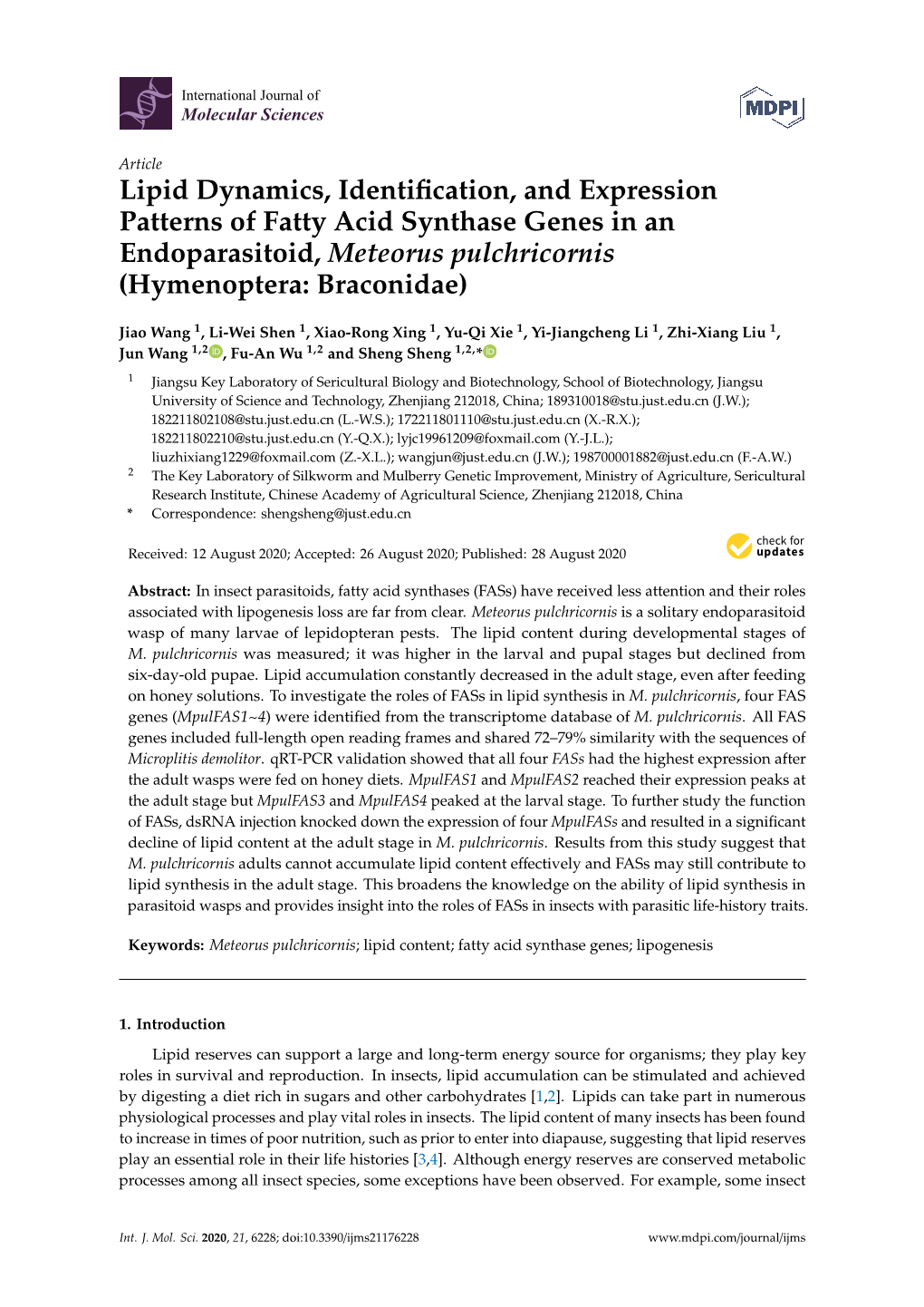 Lipid Dynamics, Identification, and Expression Patterns of Fatty Acid
