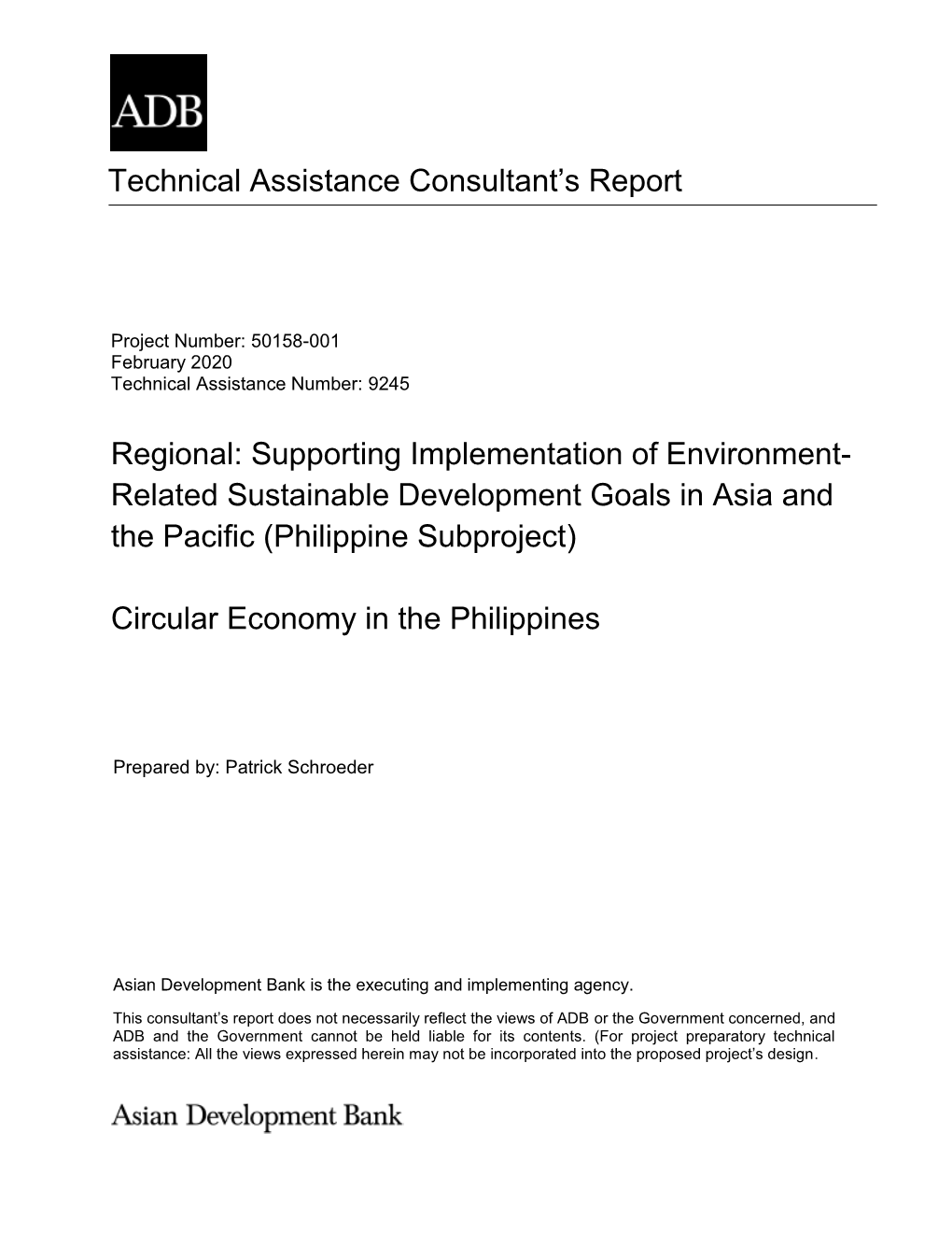 50158-001: Supporting Implementation of Environment-Related Sustainable Development Goals in Asia and the Pacific