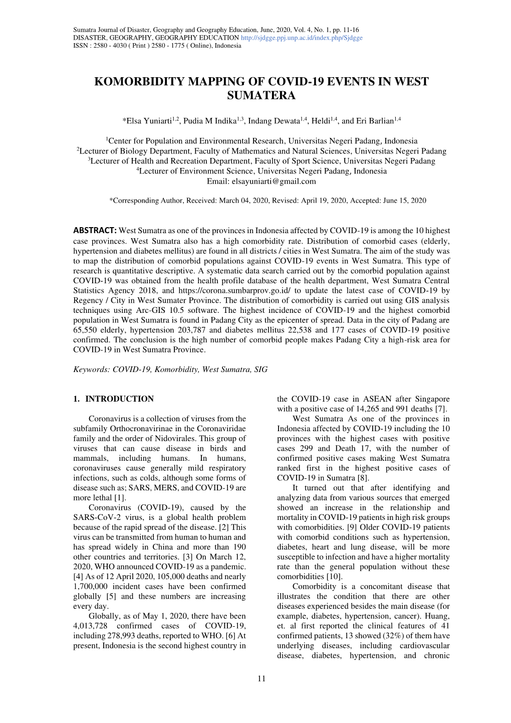 Komorbidity Mapping of Covid-19 Events in West Sumatera