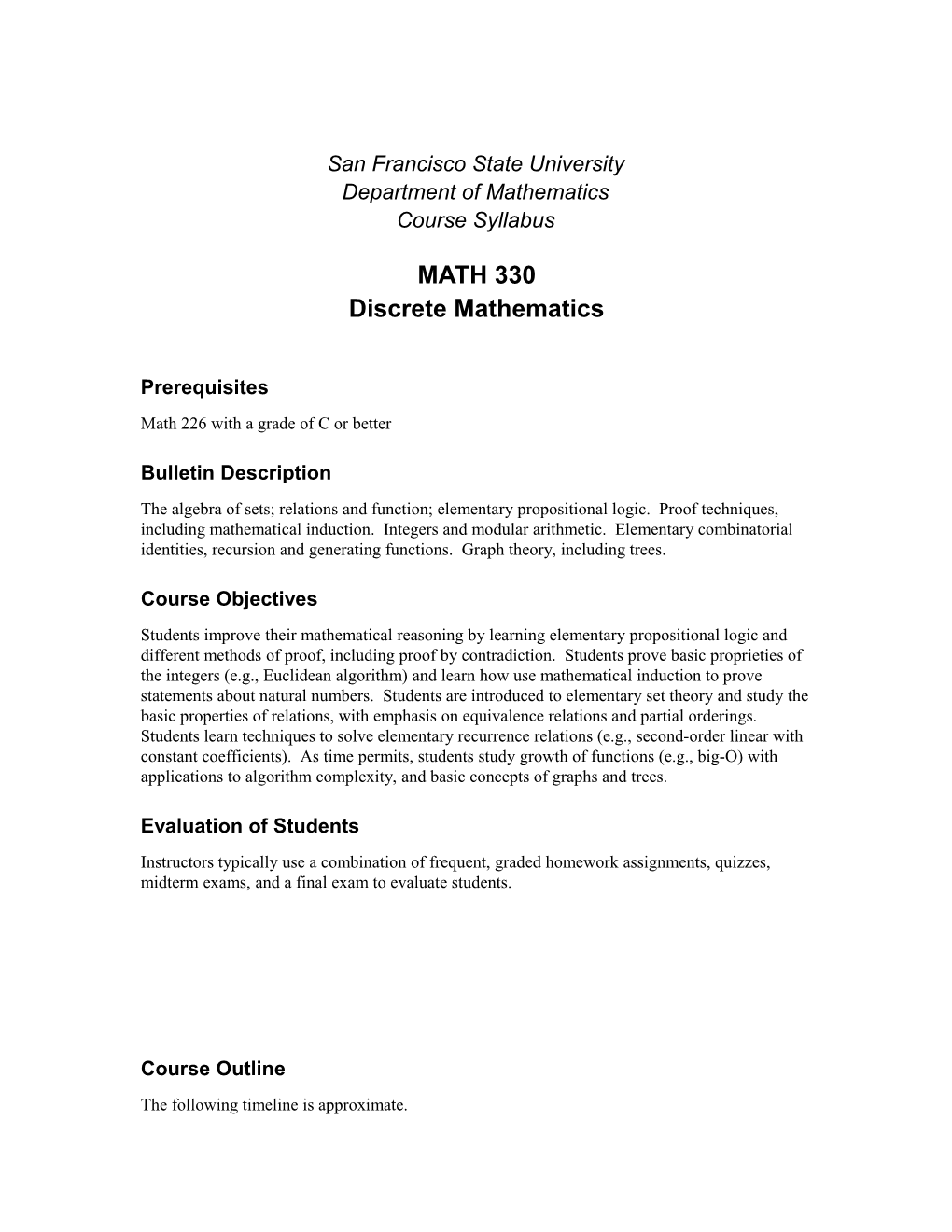 Please Use This Template for SFSU Math Department Course Descriptions