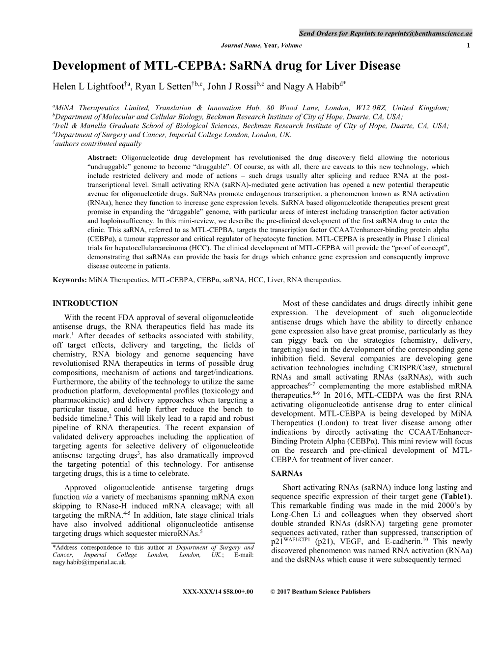 Development of MTL-CEPBA: Sarna Drug for Liver Disease