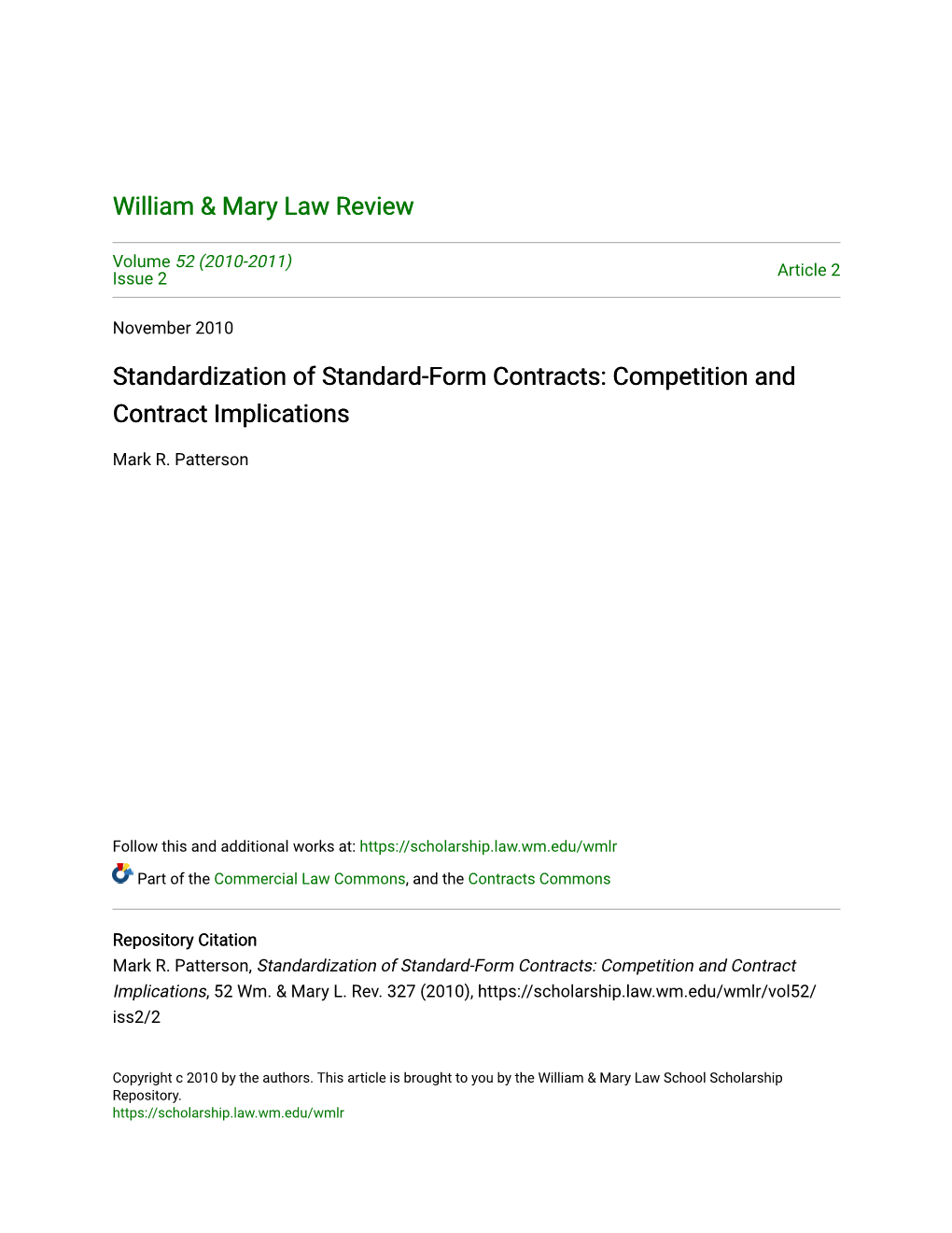 Standardization of Standard-Form Contracts: Competition and Contract Implications