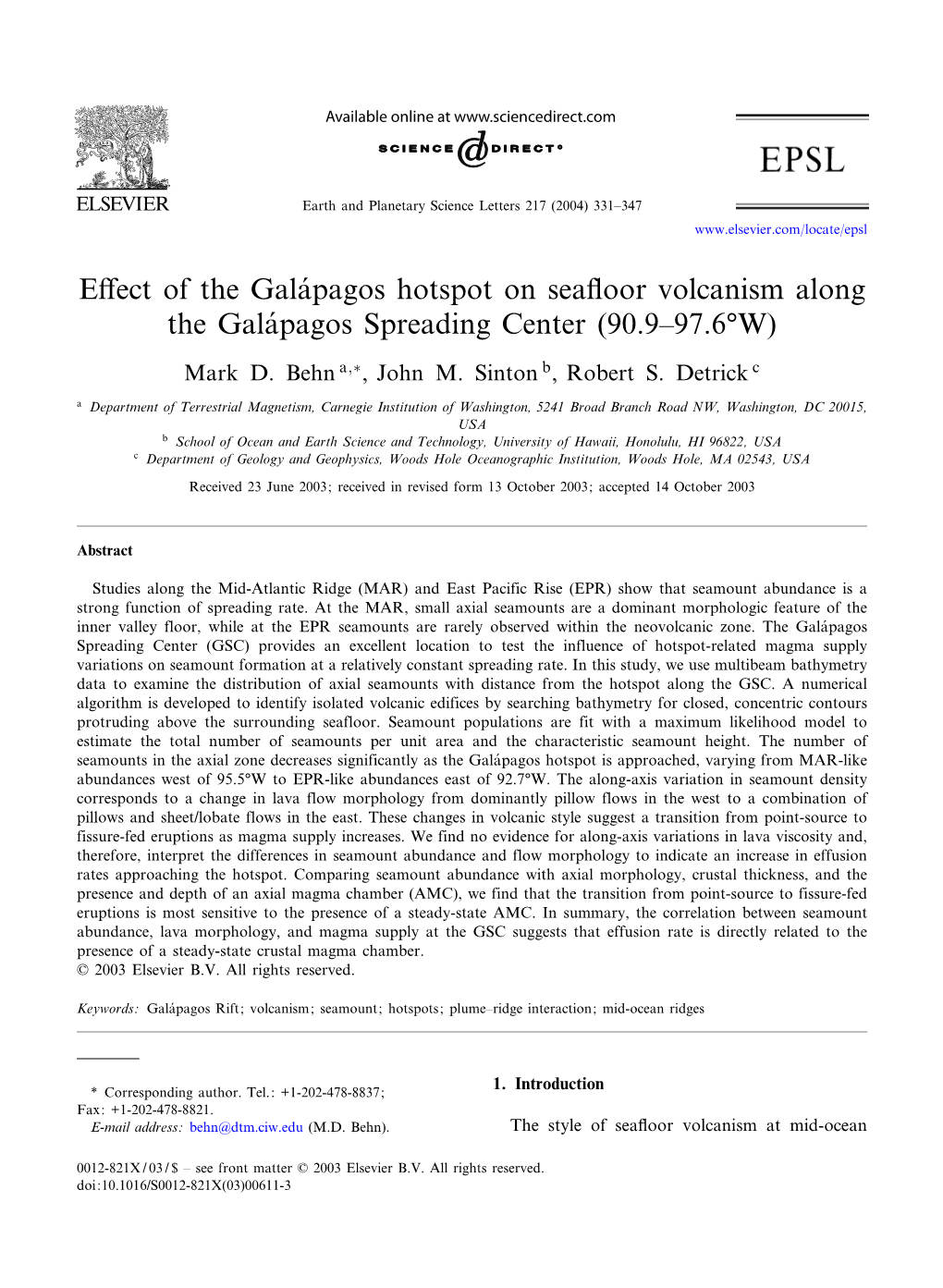 Effect of the Gala¤Pagos Hotspot on Sea£Oor Volcanism Along the Gala¤Pagos Spreading Center (90.9^97.6‡W)