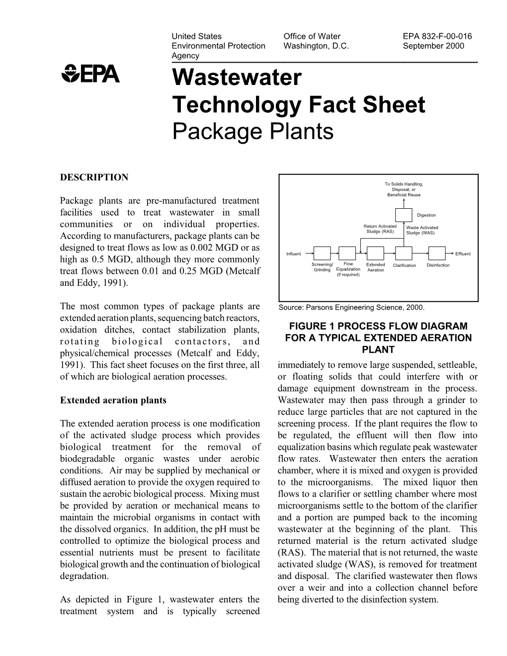 Wastewater Technology Fact Sheet: Package Plants