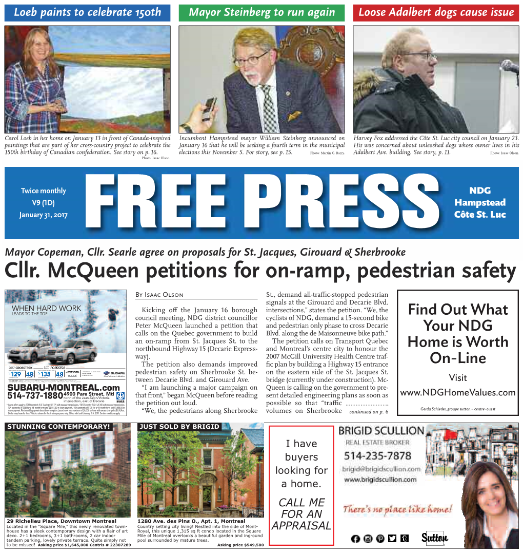 Cllr. Mcqueen Petitions for On-Ramp, Pedestrian Safety