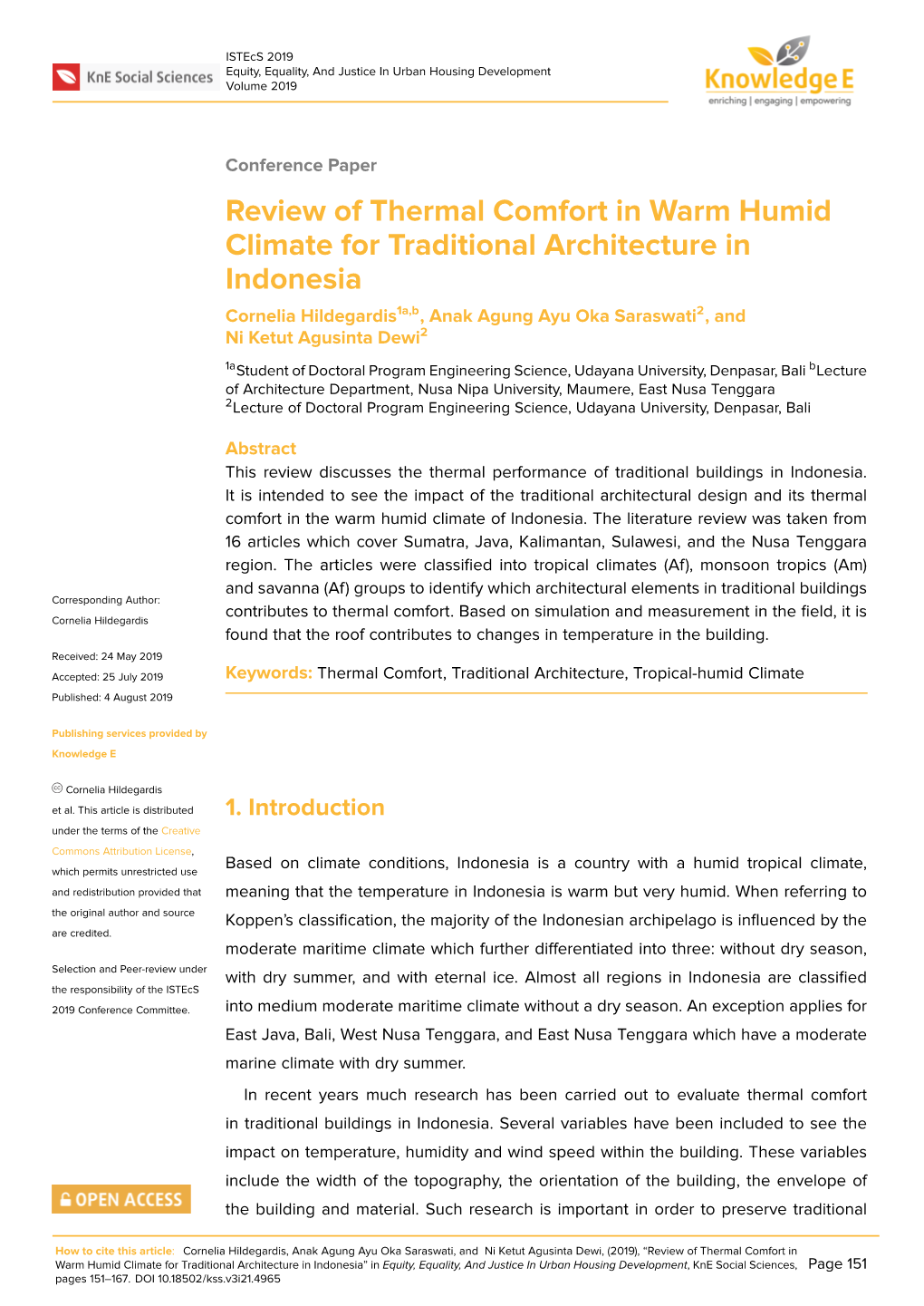 Review of Thermal Comfort in Warm Humid Climate for Traditional Architecture in Indonesia