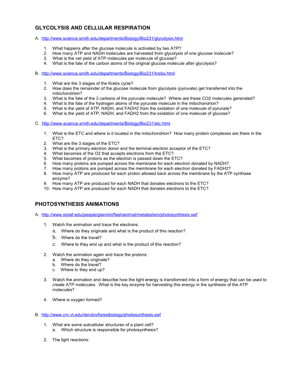 Glycolysis and Cellular Respiration