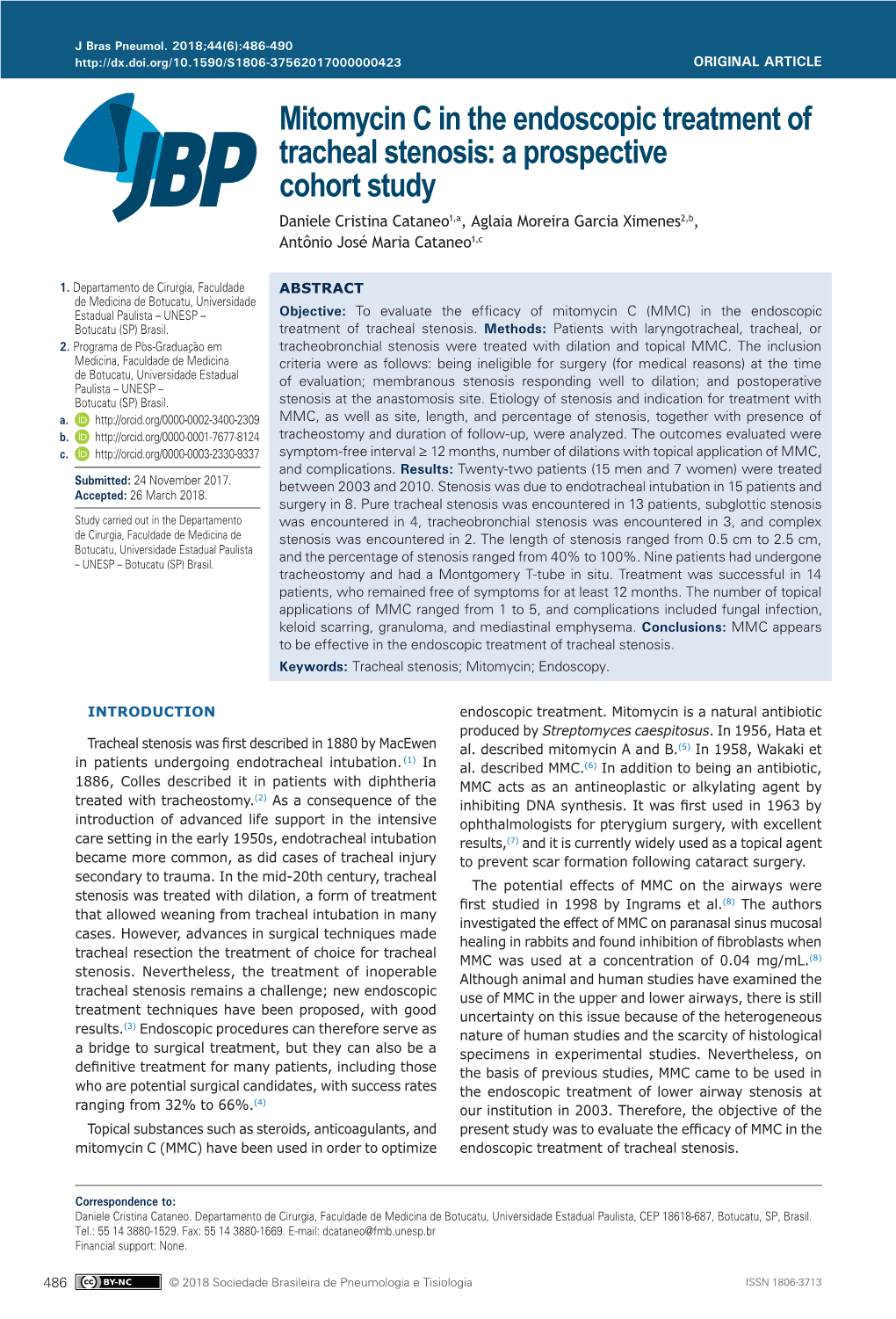 Mitomycin C in the Endoscopic Treatment of Tracheal Stenosis