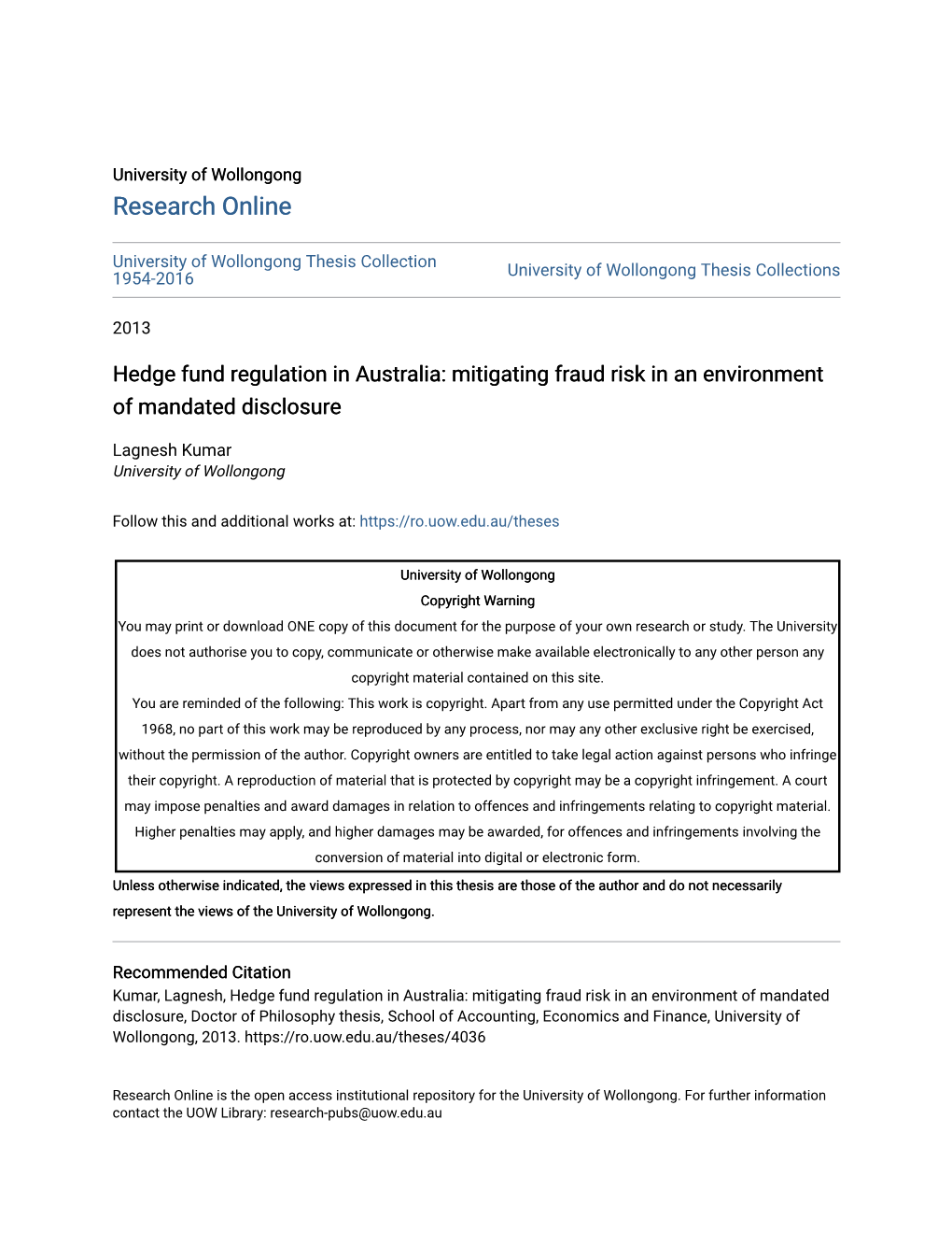 Hedge Fund Regulation in Australia: Mitigating Fraud Risk in an Environment of Mandated Disclosure