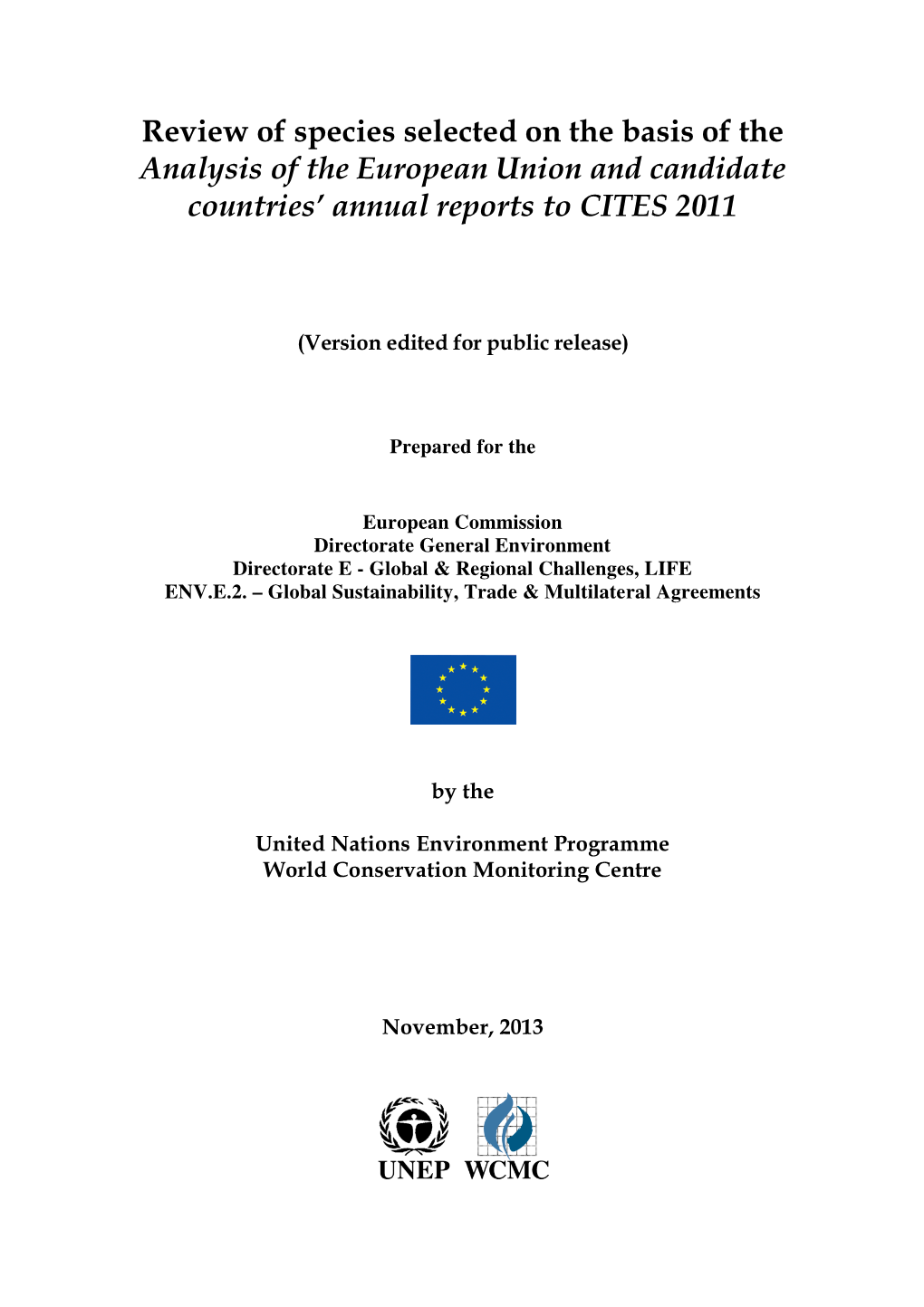 Review of Species Selected on the Basis of the Analysis of 2011 EU