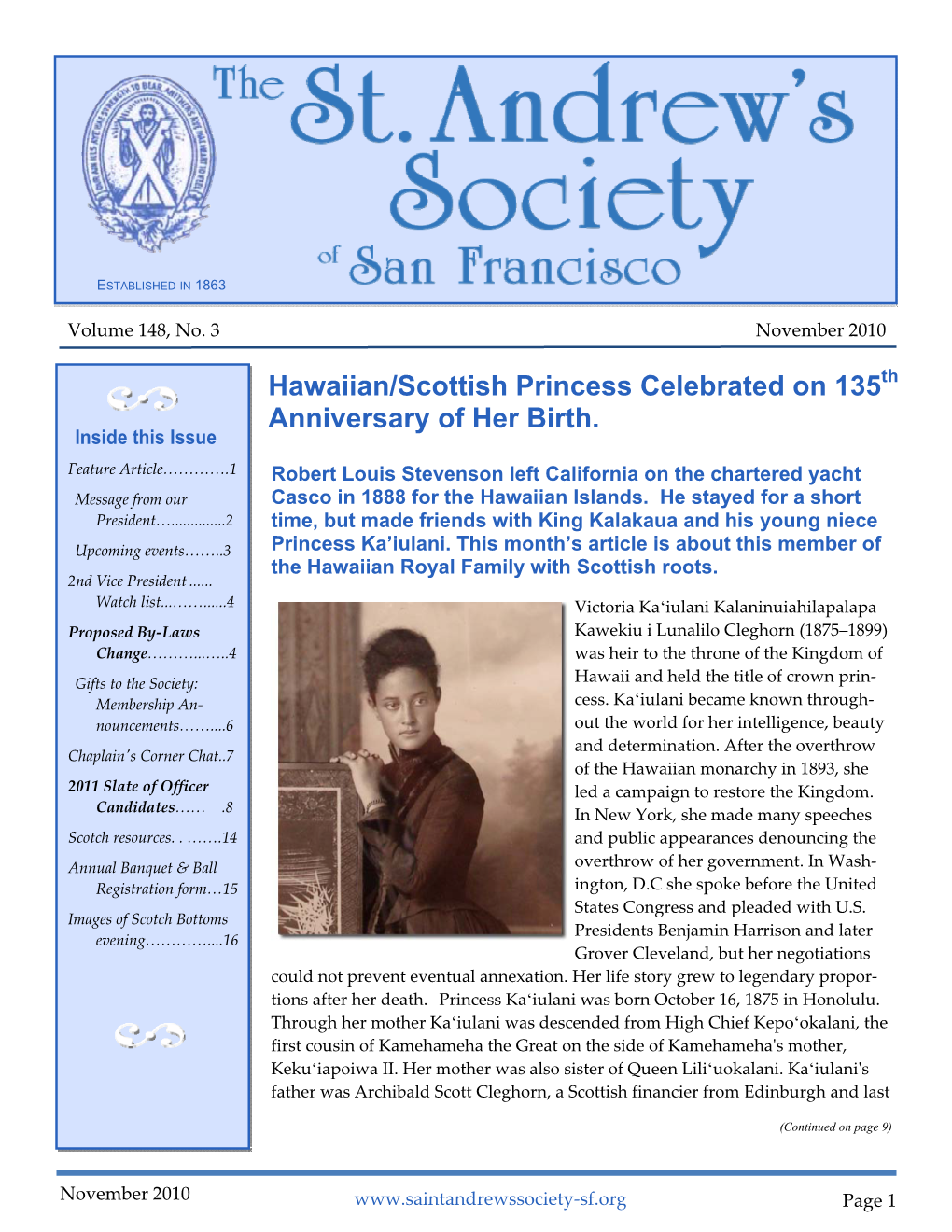 November 2010 Newsletter-SASSF