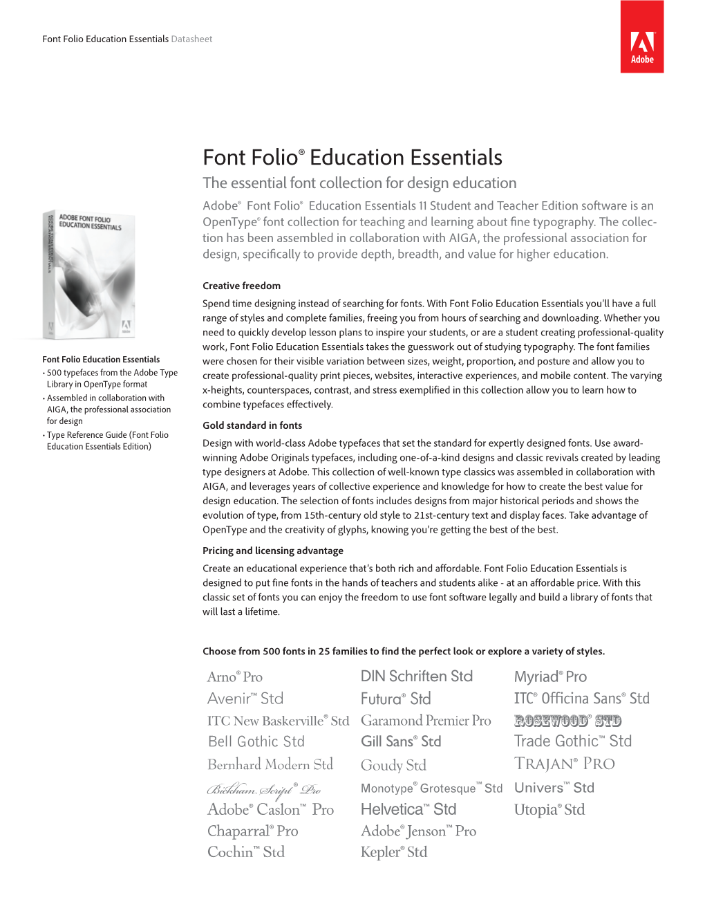 Font Folio Education Essentials Datasheet