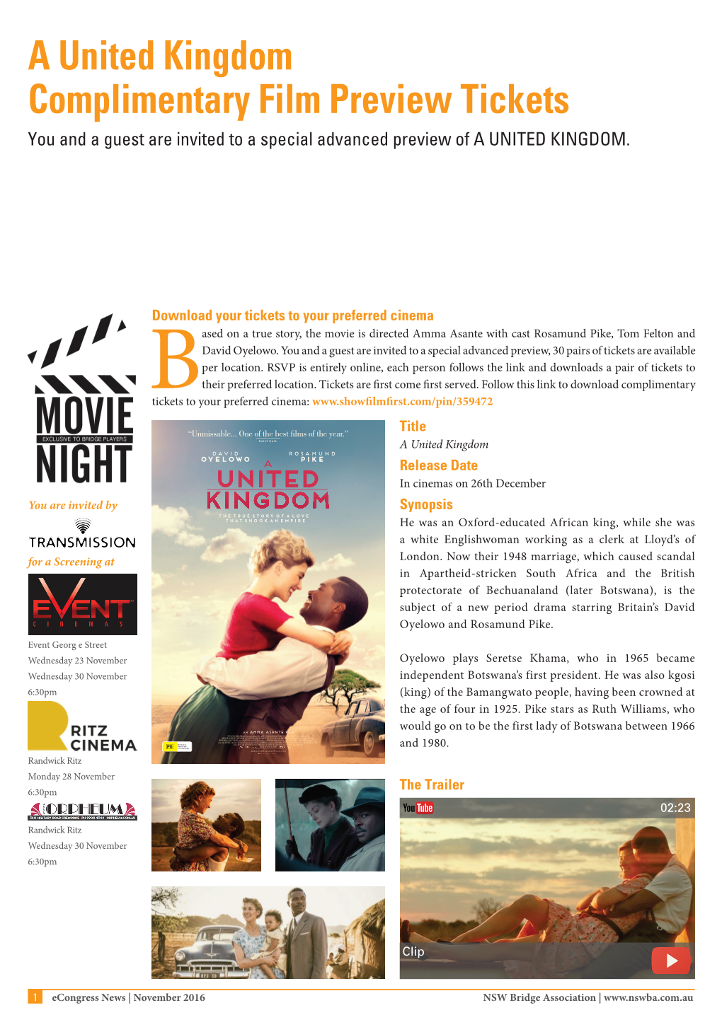 A United Kingdom Complimentary Film Preview Tickets You and a Guest Are Invited to a Special Advanced Preview of a UNITED KINGDOM