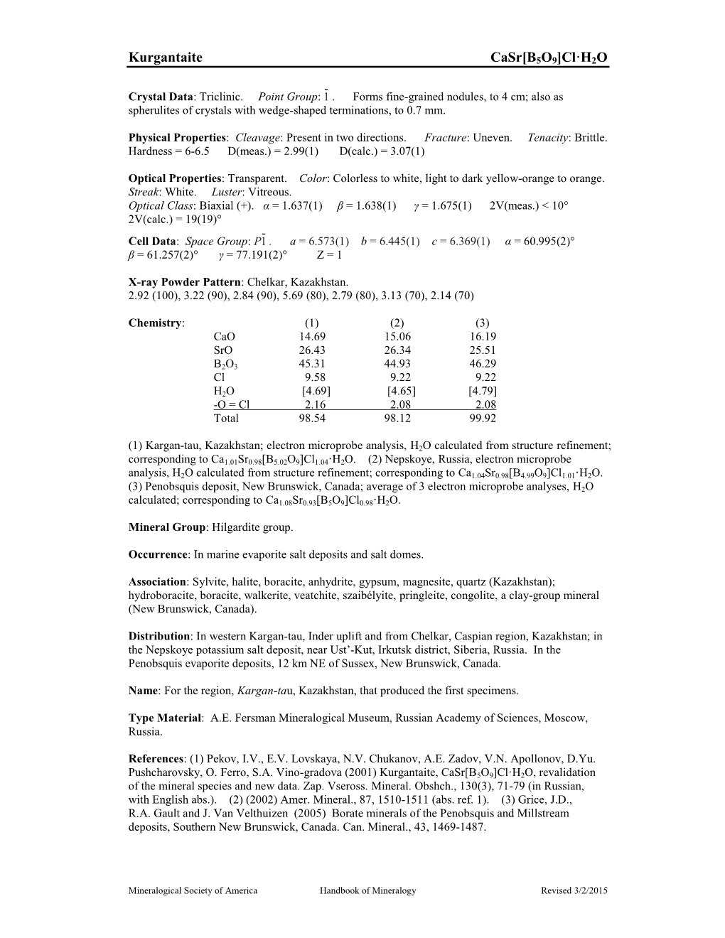 Kurgantaite Casr[B5O9]Cl·H2O