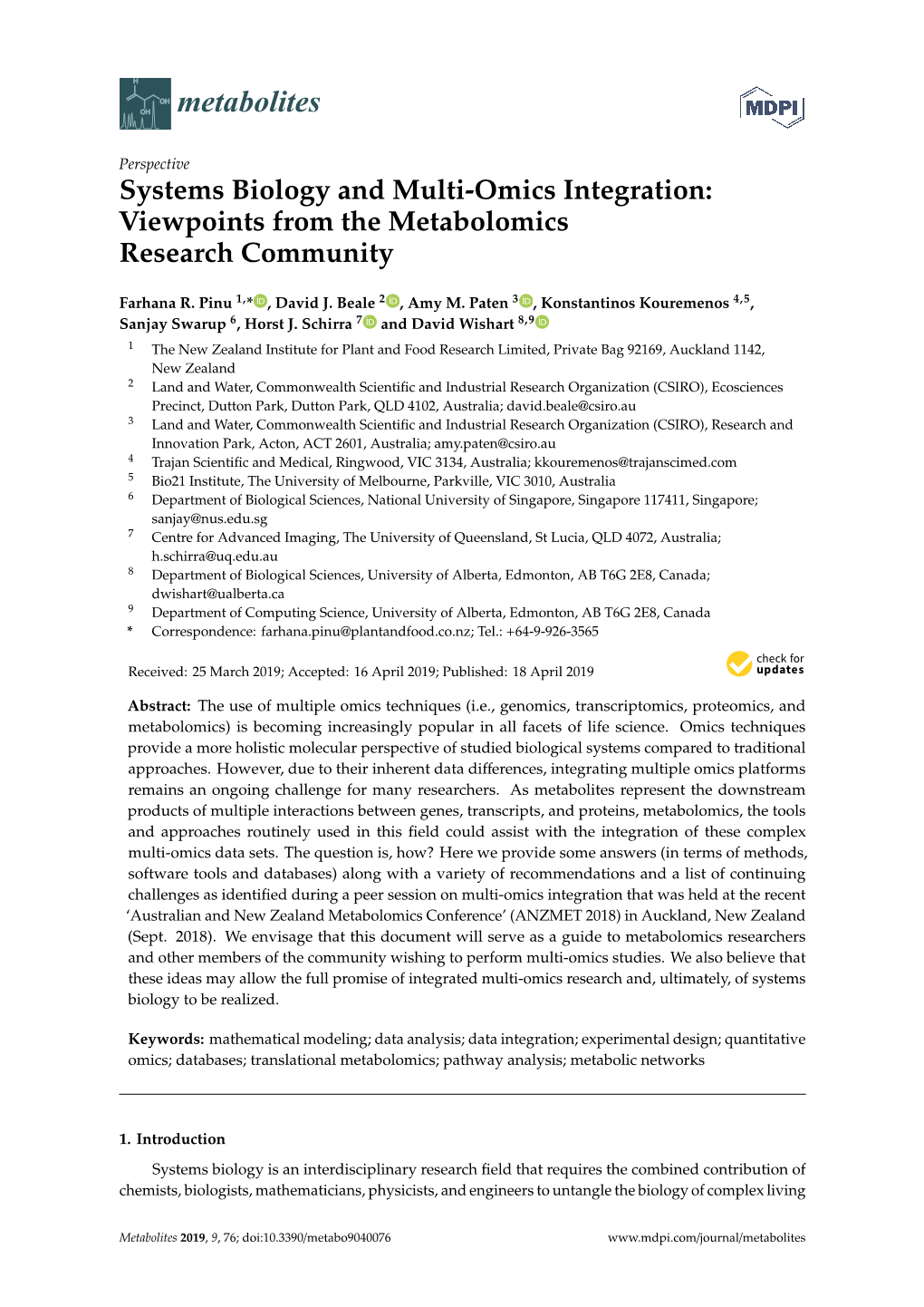 Systems Biology and Multi-Omics Integration: Viewpoints from the Metabolomics Research Community