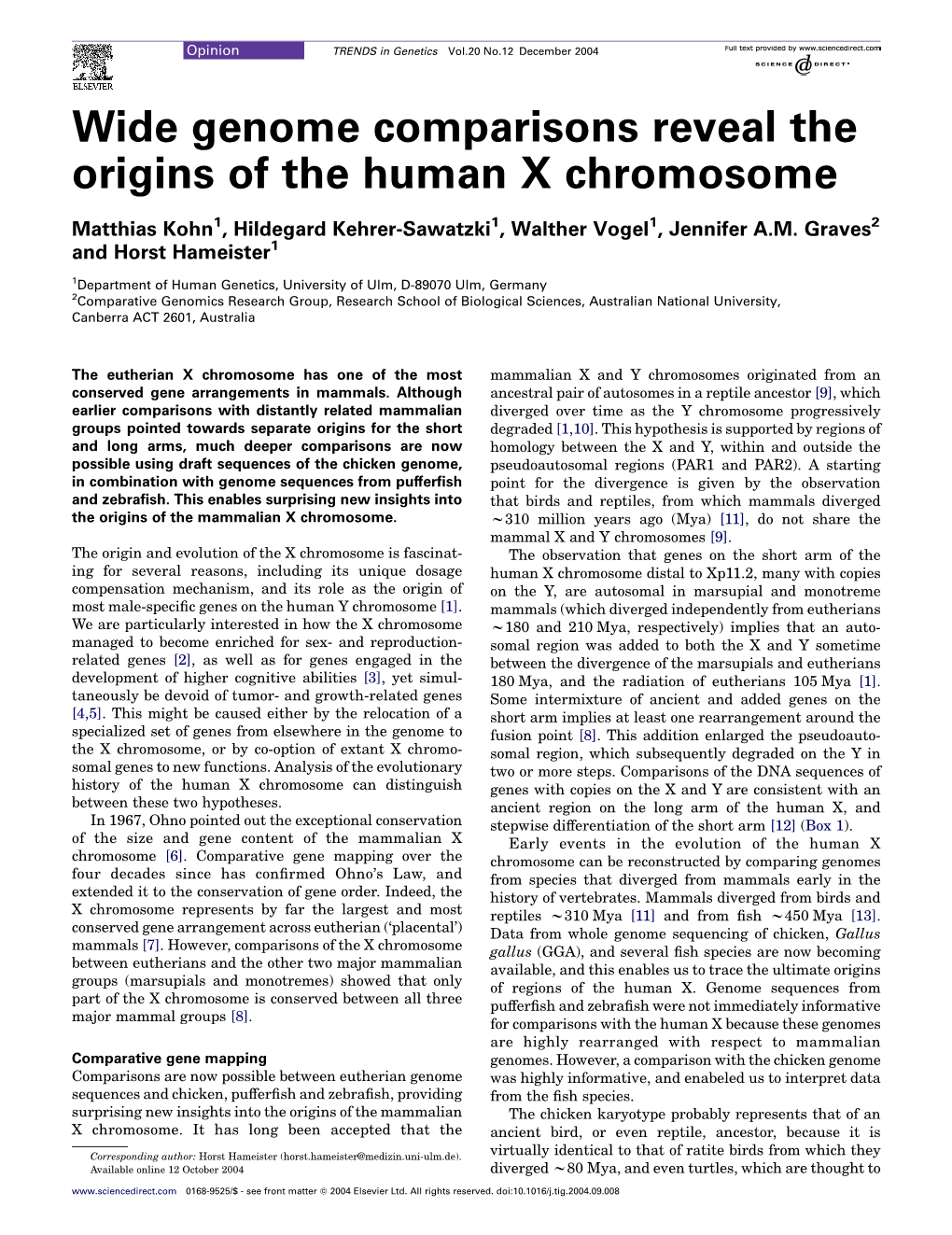 Wide Genome Comparisons Reveal the Origins of the Human X Chromosome