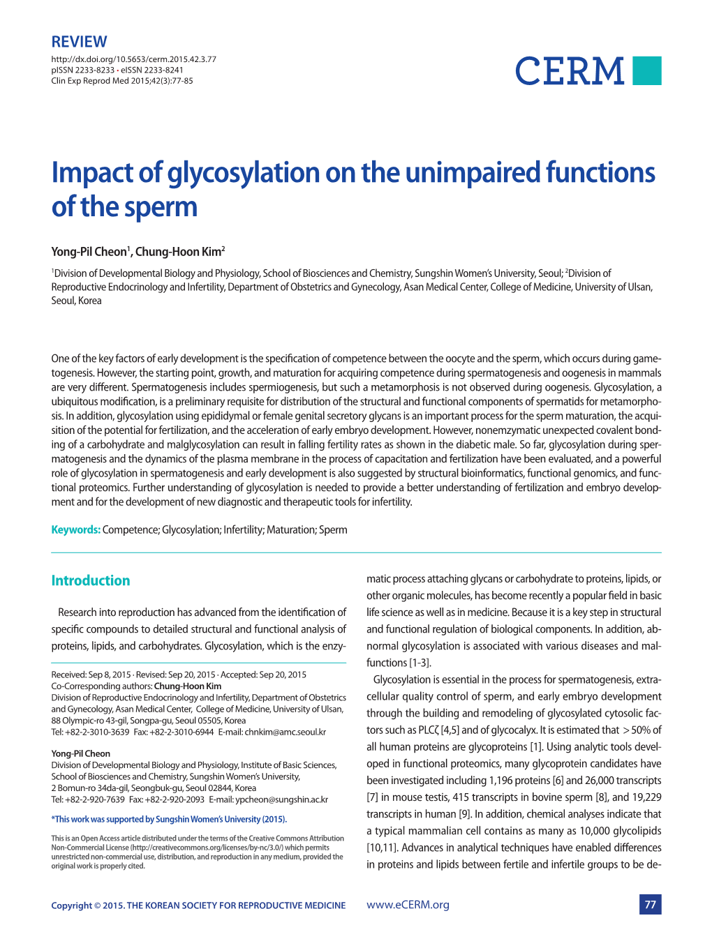 Impact of Glycosylation on the Unimpaired Functions of the Sperm