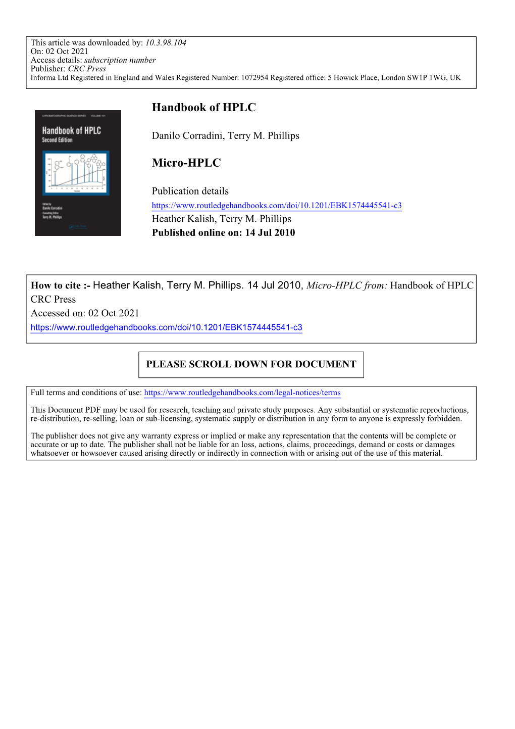 Handbook of HPLC Micro-HPLC