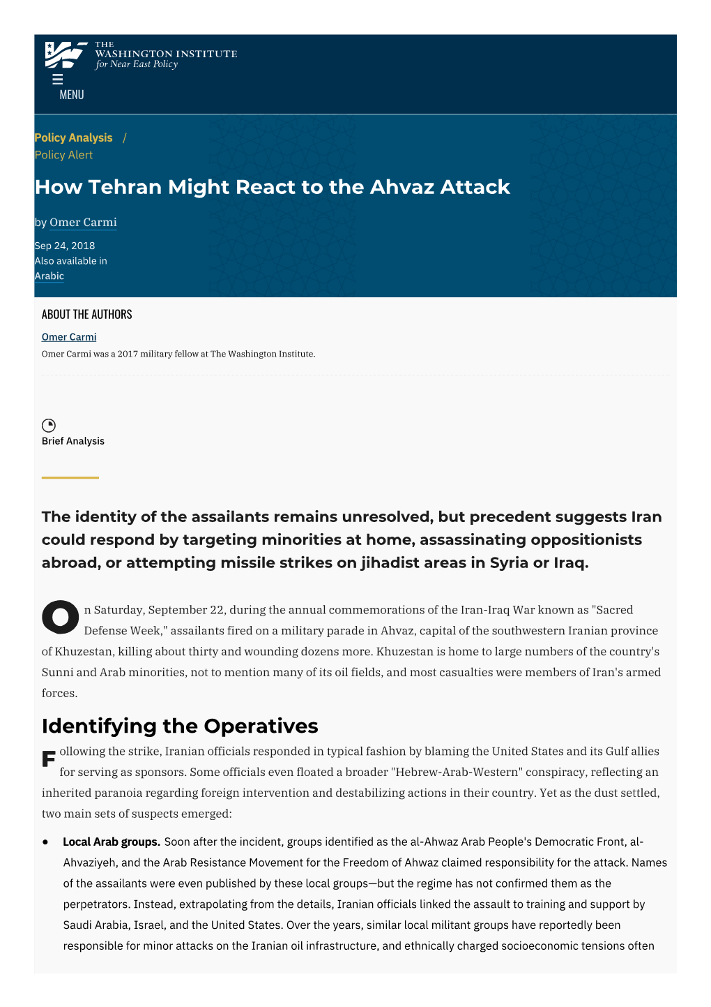 How Tehran Might React to the Ahvaz Attack | the Washington Institute