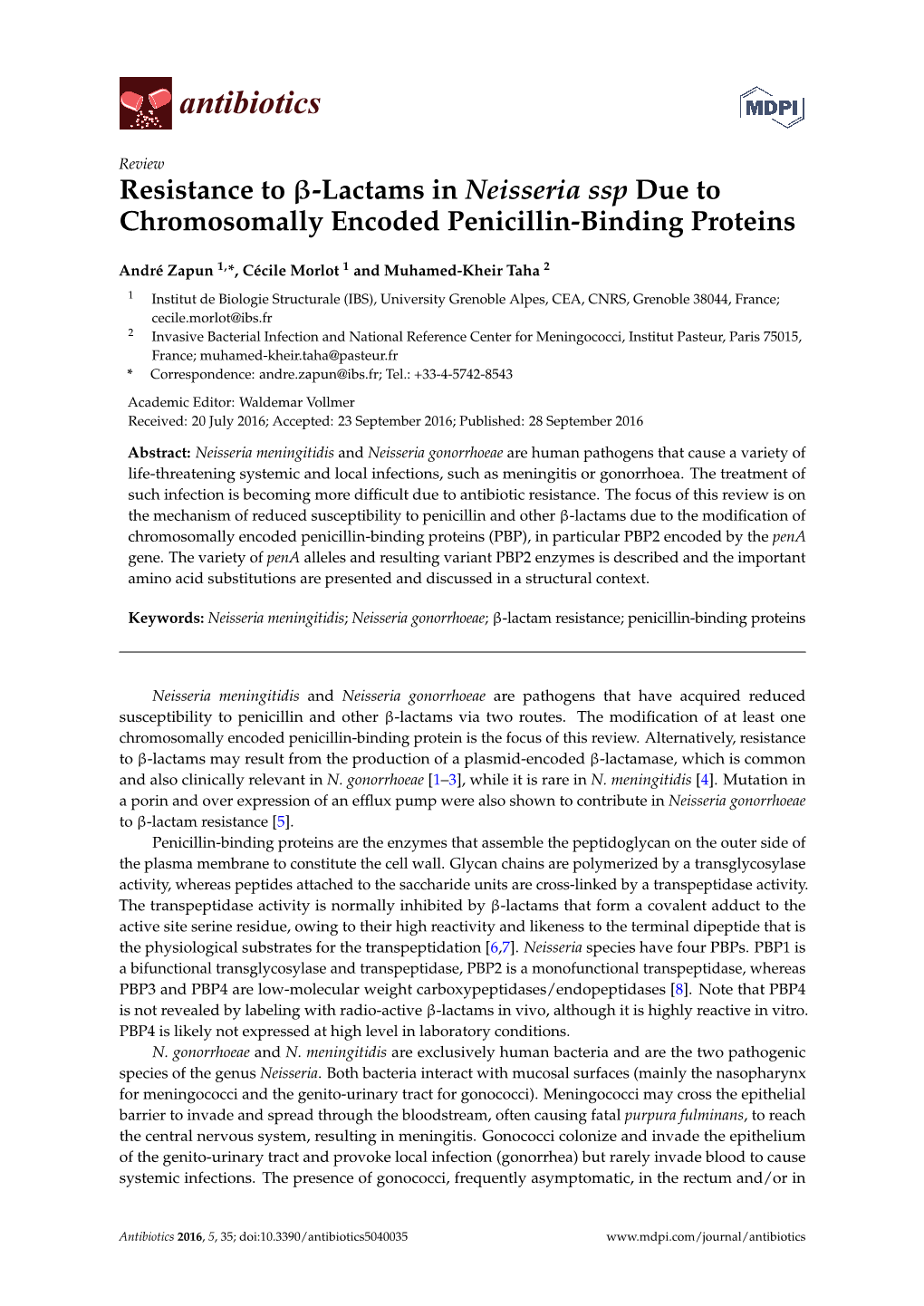 Lactams in Neisseria Ssp Due to Chromosomally Encoded Penicillin-Binding Proteins