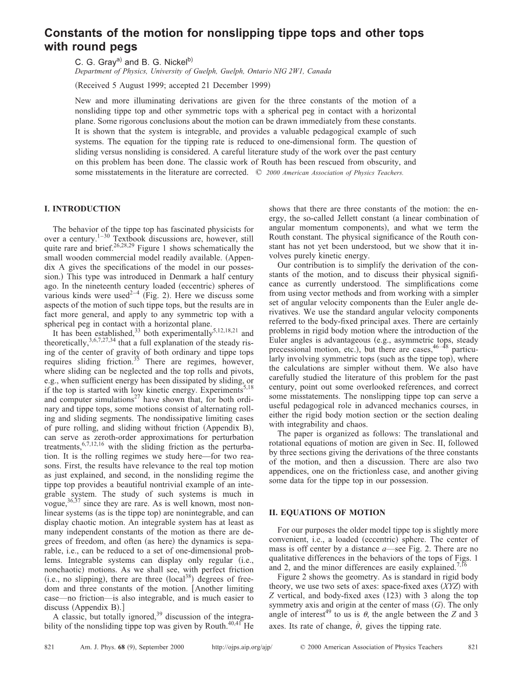 Constants of the Motion for Nonslipping Tippe Tops and Other Tops with Round Pegs C