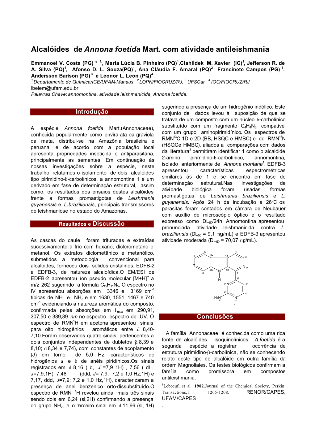 Alcalóides De Annona Foetida Mart. Com Atividade Antileishmania