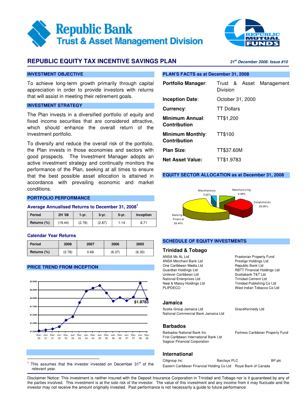 REPUBLIC EQUITY TAX INCENTIVE SAVINGS PLAN 31St December 2008: Issue #10