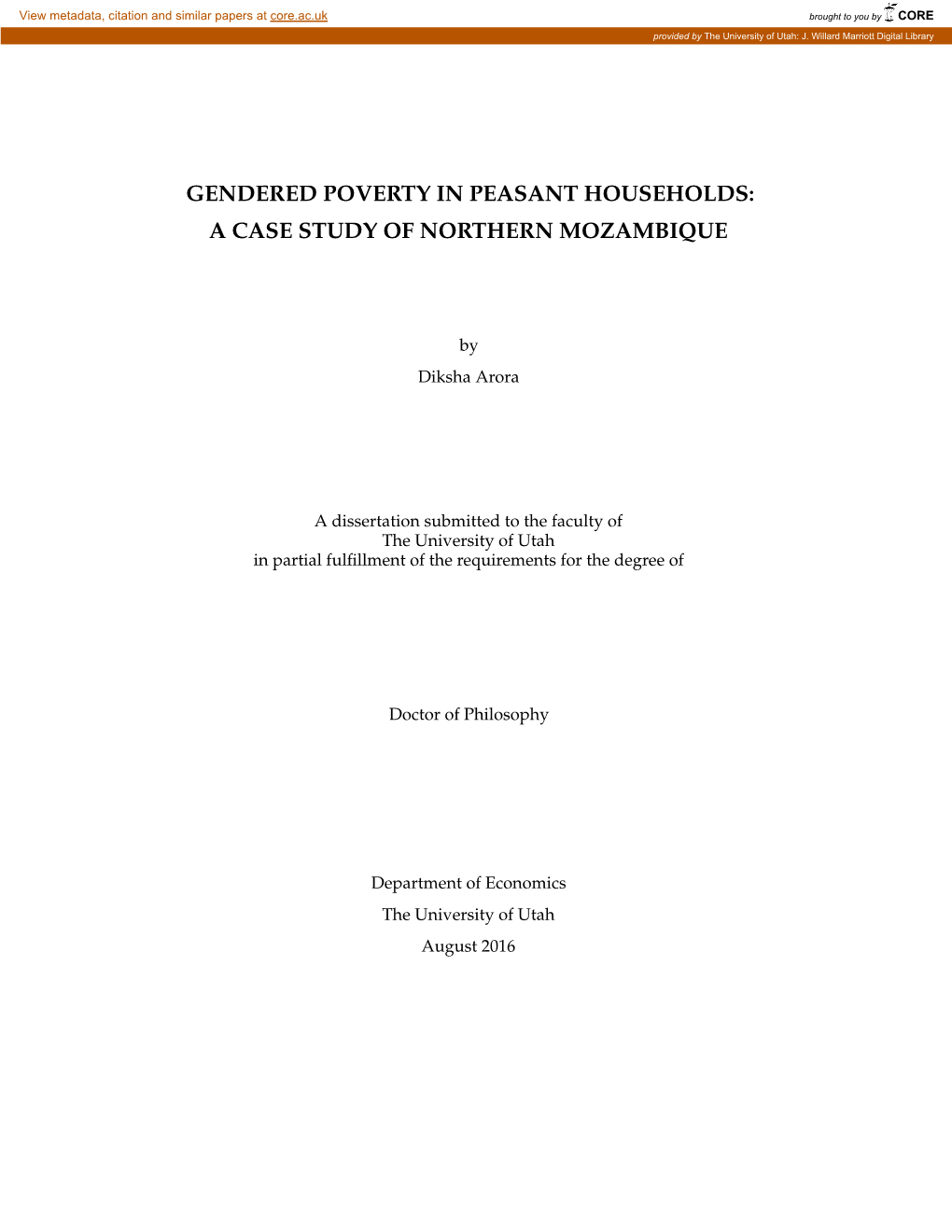 Gendered Poverty in Peasant Households: a Case Study of Northern Mozambique