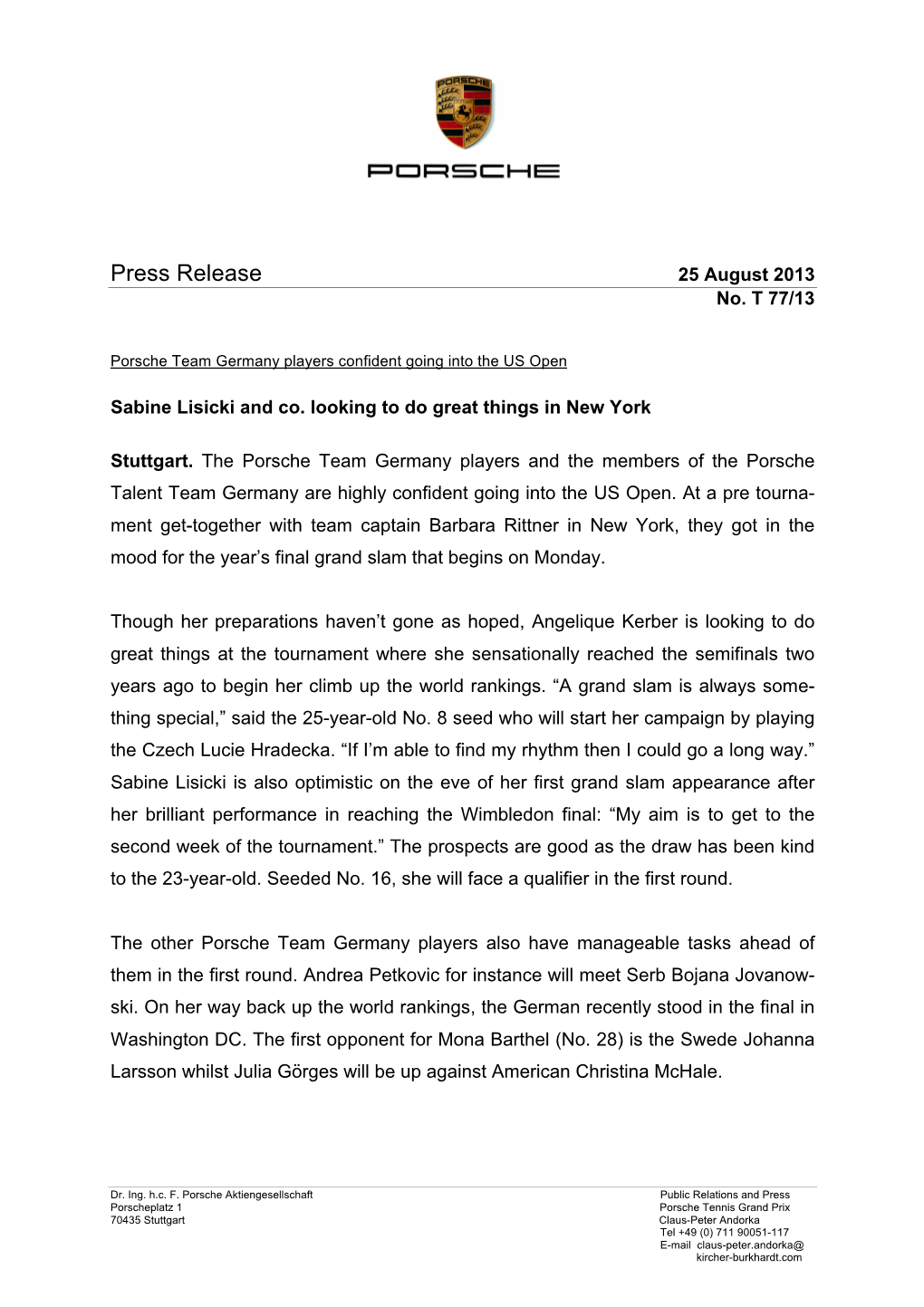 Press Release 25 August 2013 No