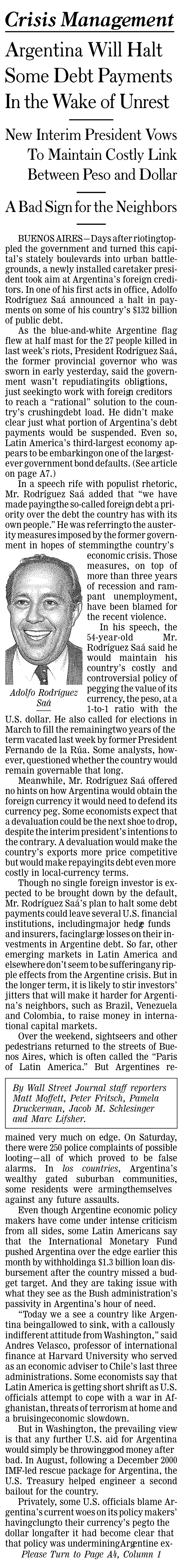 Crisis Management Argentina Will Halt Some Debt Payments in The