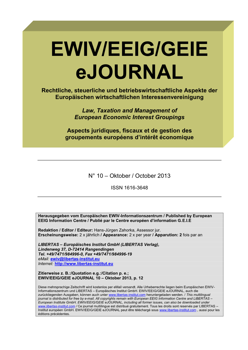 EWIV/EEIG/GEIE Ejournal 10 – Oktober 2013, P