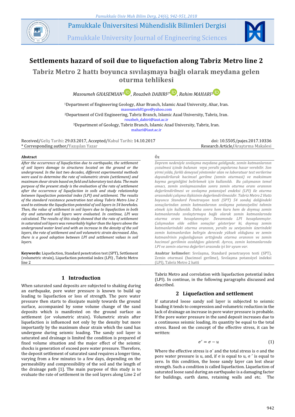 Pamukkale Üniversitesi Mühendislik Bilimleri Dergisi Pamukkale University Journal of Engineering Sciences