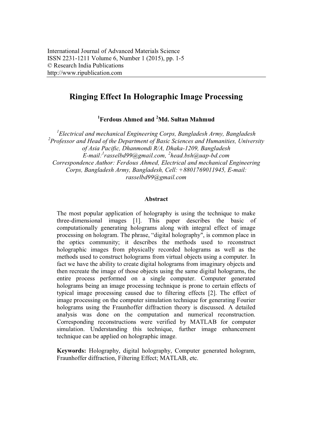 Ringing Effect in Holographic Image Processing