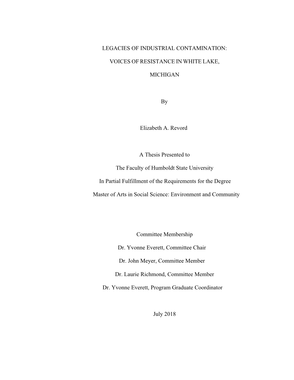 Legacies of Industrial Contamination: Voices of Resistance in White Lake, Michigan