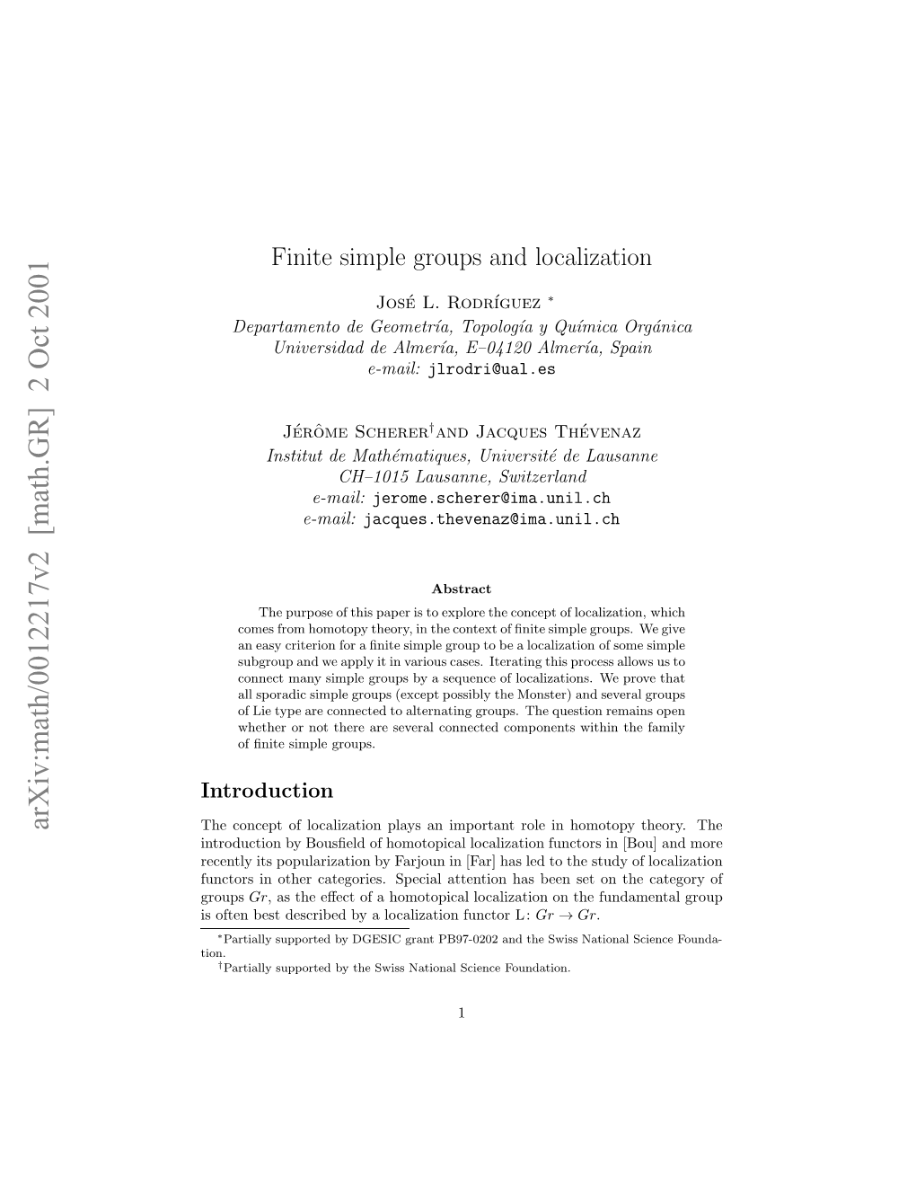 Finite Simple Groups and Localization
