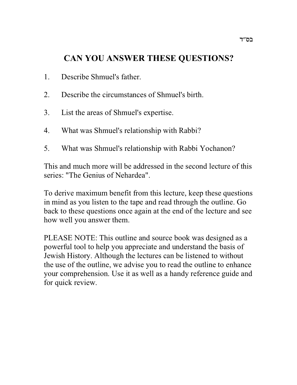 Can You Answer These Questions?