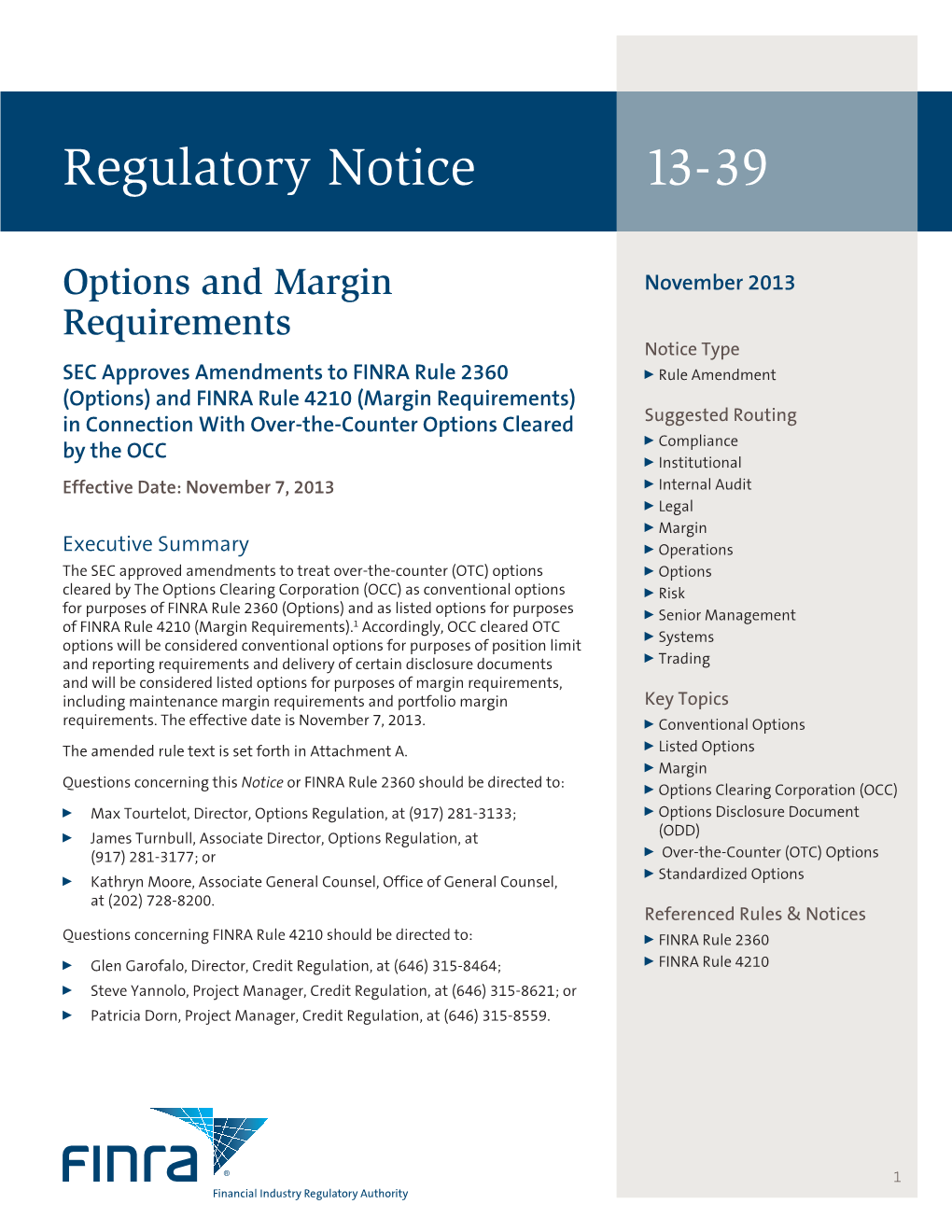 Regulatory Notice 13-39
