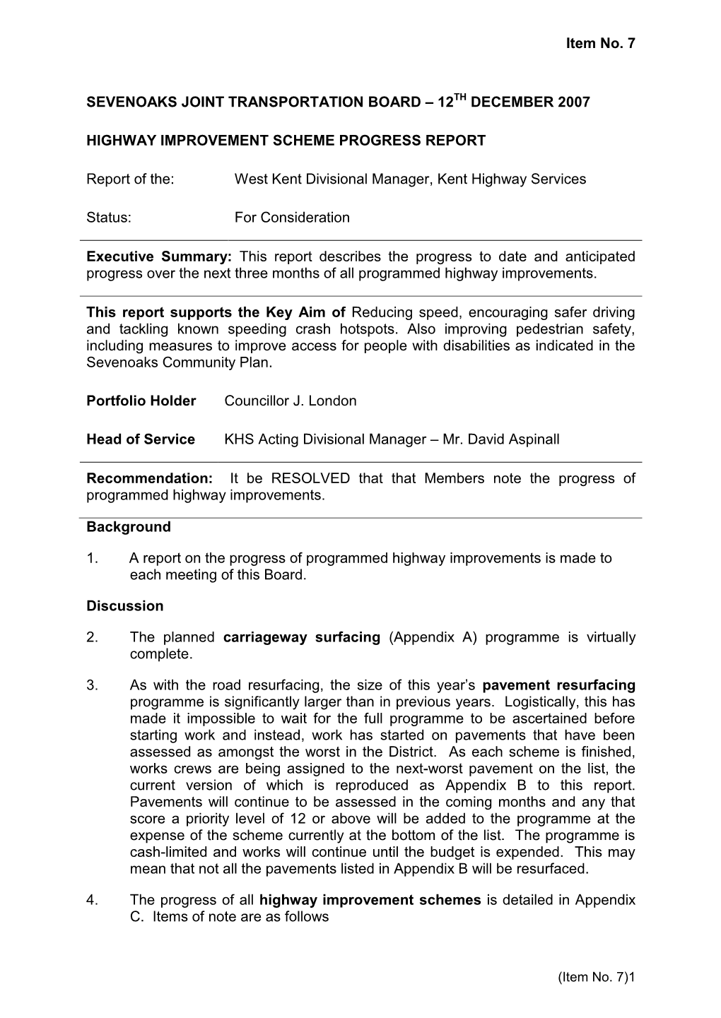 Item No. 7 SEVENOAKS JOINT TRANSPORTATION BOARD – 12