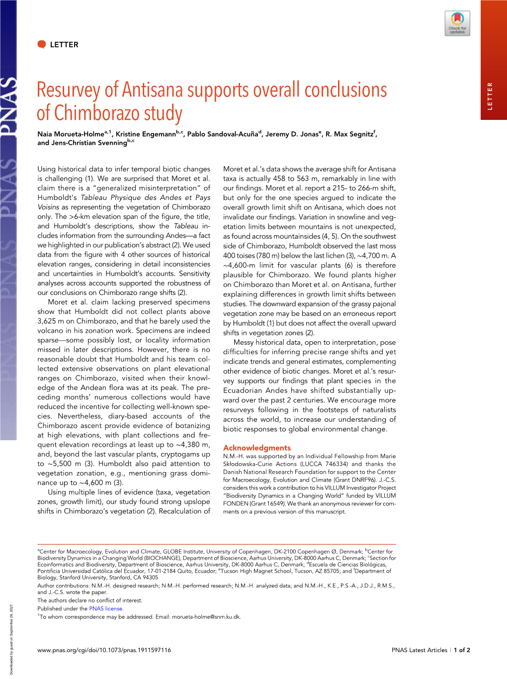 Resurvey of Antisana Supports Overall Conclusions of Chimborazo Study