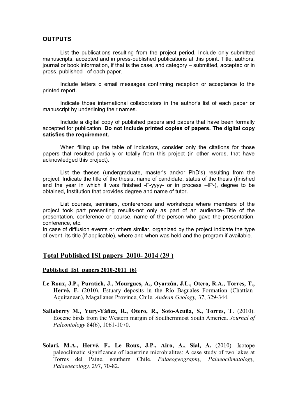 Total Published ISI Papers 2010- 2014 (29 )