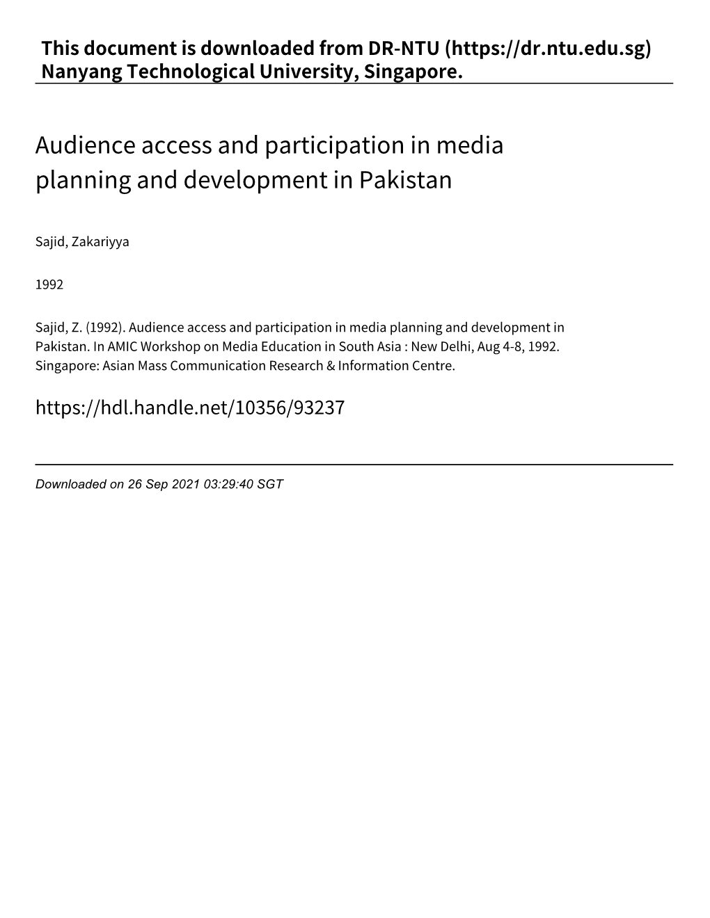 Audience Access and Participation in Media Planning and Development in Pakistan