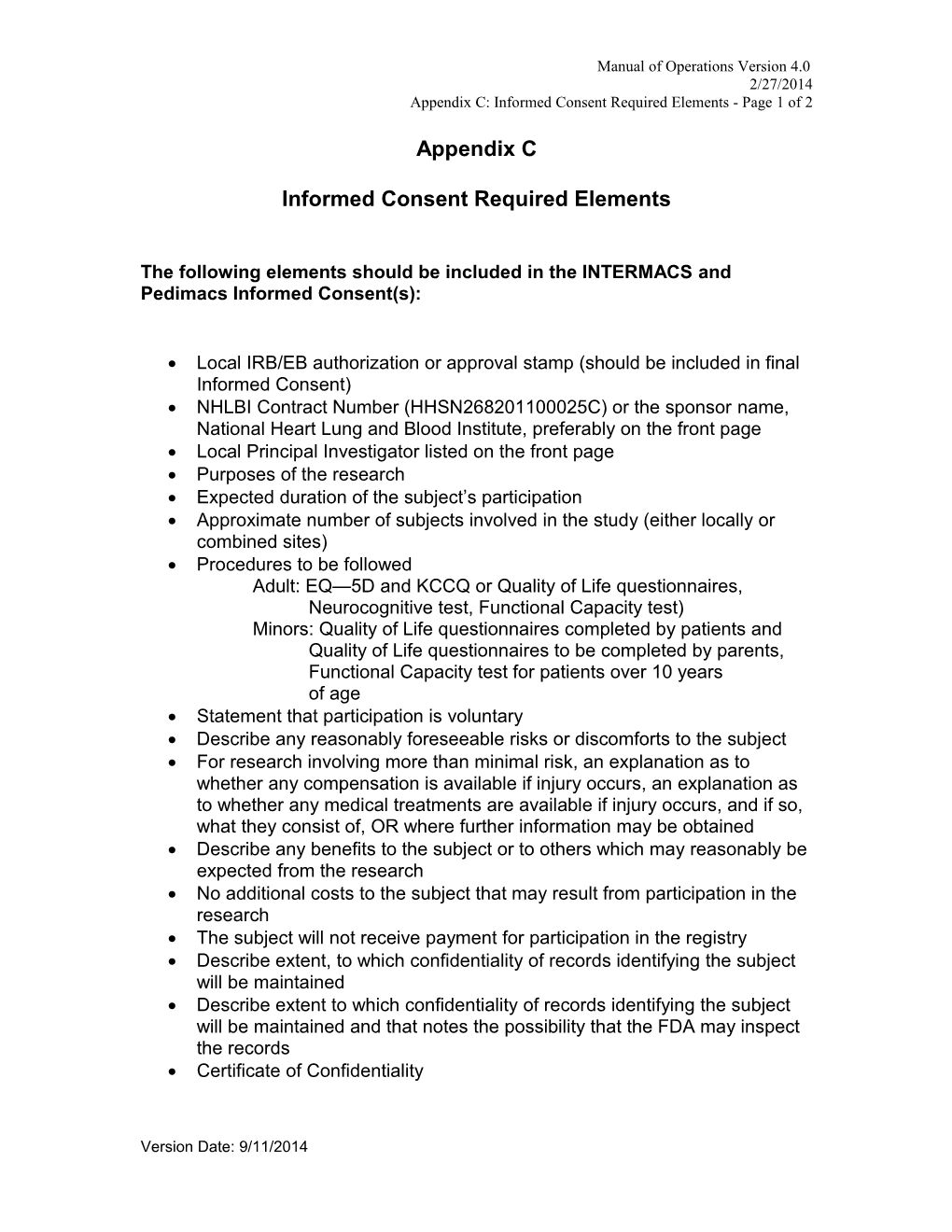 Appendix C: Informed Consent Required Elements - Page 1 of 2