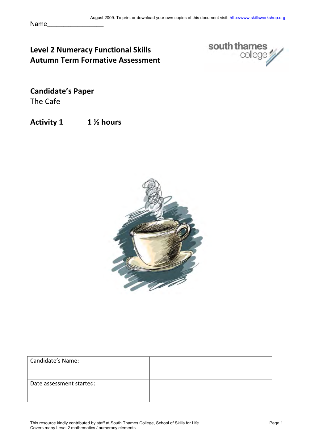 Level 2 Functional Maths Autumn Term Formative Assessment