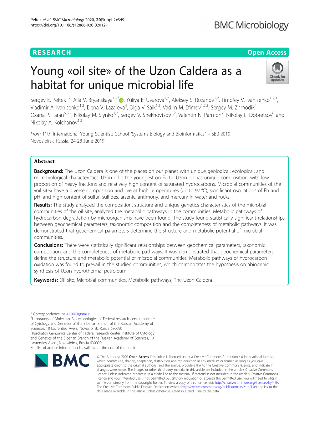 Young «Oil Site» of the Uzon Caldera As a Habitat for Unique Microbial Life Sergey E