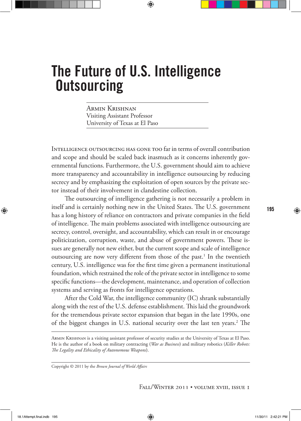 The Future of U.S. Intelligence Outsourcing