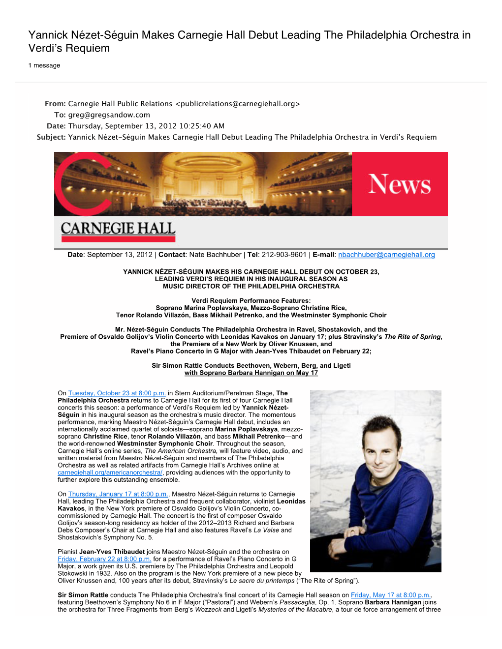 Carnegie Hall Press Release
